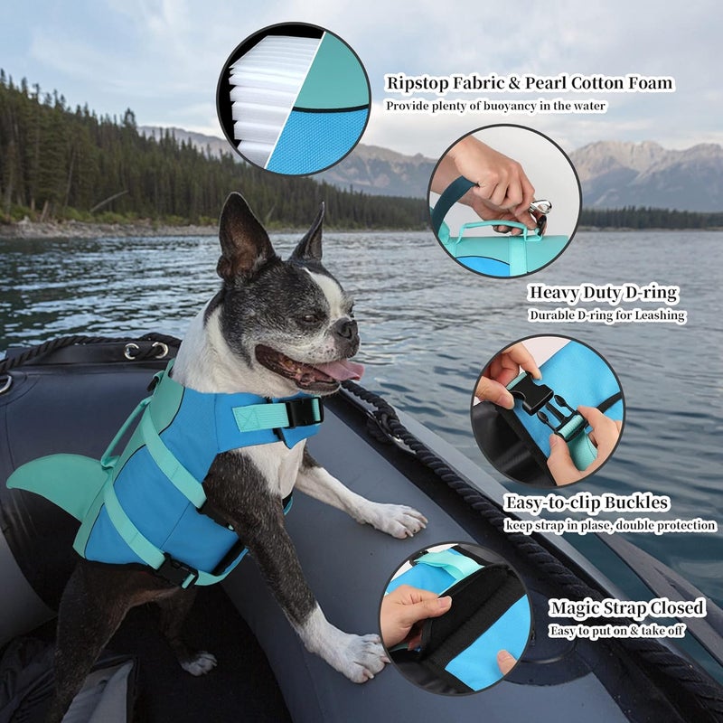 Dogcheer Dog Life Jacket, Cute Shark Dog Life Vest for Swimming Boating with Superior Buoyancy and Rescue Handle, Adjustable Puppy Floating Swim Vest for Small Medium Large Dogs(Pool Blue,M) - Image 4